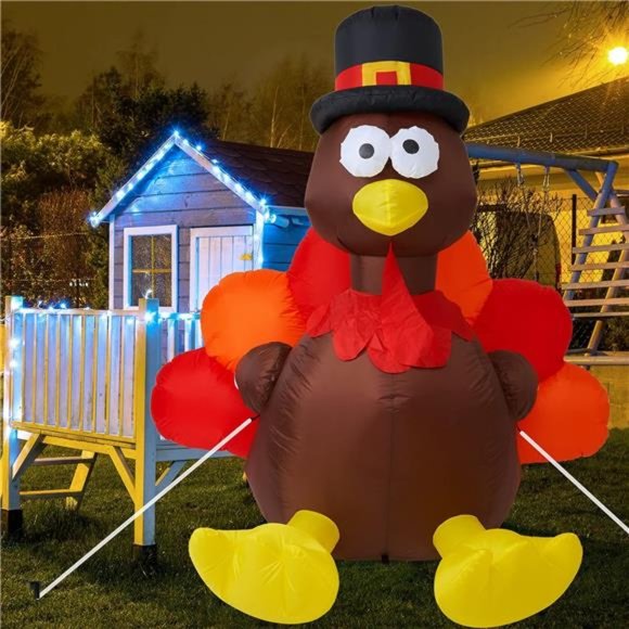 Giant 5.2 FT Thanksgiving Inflatable Turkey Yard Decoration With LED Lights - Outdoor Holiday Decor